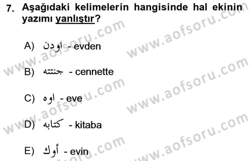 Osmanlı Türkçesi 1 Dersi 2019 - 2020 Yılı (Final) Dönem Sonu Sınav Soruları 7. Soru
