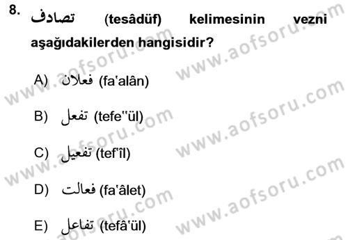 Osmanlı Türkçesi 1 Dersi 2019 - 2020 Yılı (Final) Dönem Sonu Sınavı 8. Soru