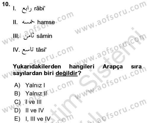 Osmanlı Türkçesi 1 Dersi 2020 - 2021 Yılı Yaz Okulu Sınav Soruları 10. Soru