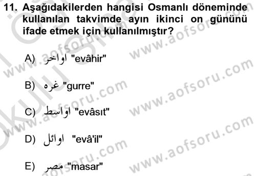 Osmanlı Türkçesi 1 Dersi 2020 - 2021 Yılı Yaz Okulu Sınav Soruları 11. Soru