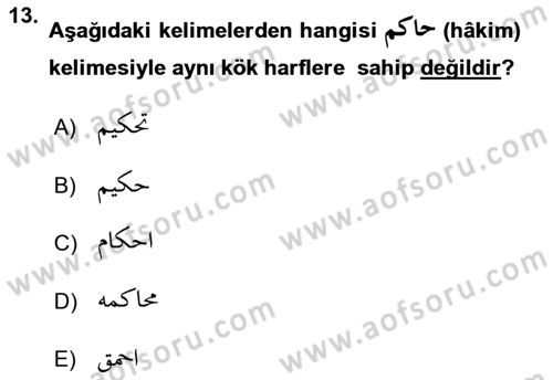 Osmanlı Türkçesi 1 Dersi 2020 - 2021 Yılı Yaz Okulu Sınav Soruları 13. Soru