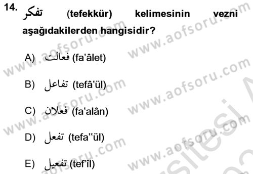 Osmanlı Türkçesi 1 Dersi 2020 - 2021 Yılı Yaz Okulu Sınav Soruları 14. Soru
