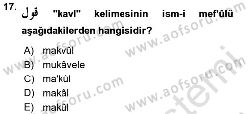Osmanlı Türkçesi 1 Dersi 2020 - 2021 Yılı Yaz Okulu Sınav Soruları 17. Soru