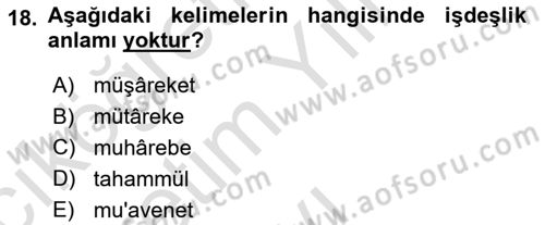 Osmanlı Türkçesi 1 Dersi 2020 - 2021 Yılı Yaz Okulu Sınav Soruları 18. Soru