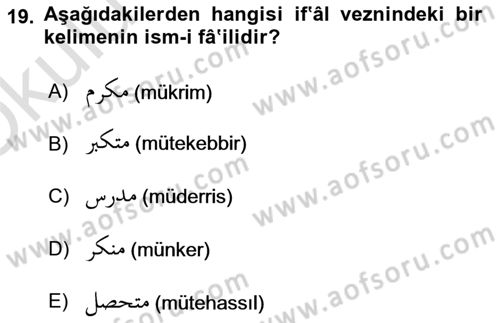 Osmanlı Türkçesi 1 Dersi 2020 - 2021 Yılı Yaz Okulu Sınav Soruları 19. Soru