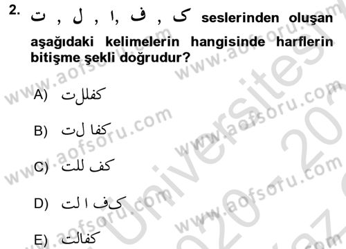 Osmanlı Türkçesi 1 Dersi 2020 - 2021 Yılı Yaz Okulu Sınav Soruları 2. Soru