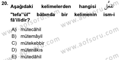 Osmanlı Türkçesi 1 Dersi 2020 - 2021 Yılı Yaz Okulu Sınav Soruları 20. Soru