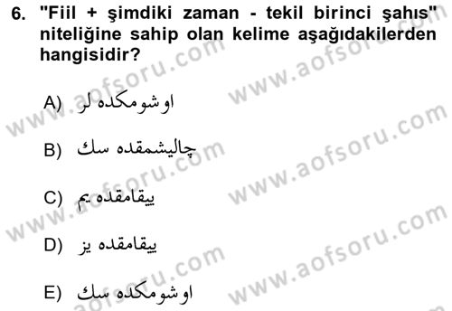 Osmanlı Türkçesi 1 Dersi 2020 - 2021 Yılı Yaz Okulu Sınav Soruları 6. Soru