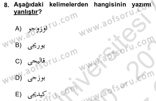 Osmanlı Türkçesi 1 Dersi 2020 - 2021 Yılı Yaz Okulu Sınav Soruları 8. Soru