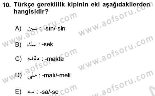 Osmanlı Türkçesi 1 Dersi 2021 - 2022 Yılı (Vize) Ara Sınav Soruları 10. Soru