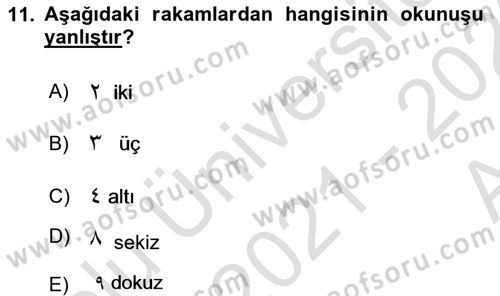 Osmanlı Türkçesi 1 Dersi 2021 - 2022 Yılı (Vize) Ara Sınav Soruları 11. Soru