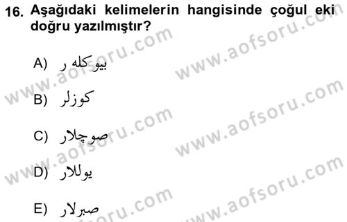 Osmanlı Türkçesi 1 Dersi 2021 - 2022 Yılı (Vize) Ara Sınav Soruları 16. Soru