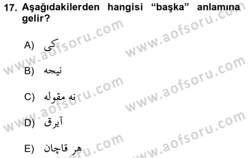 Osmanlı Türkçesi 1 Dersi 2021 - 2022 Yılı (Vize) Ara Sınav Soruları 17. Soru