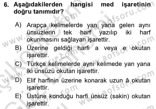 Osmanlı Türkçesi 1 Dersi 2021 - 2022 Yılı (Vize) Ara Sınavı 6. Soru