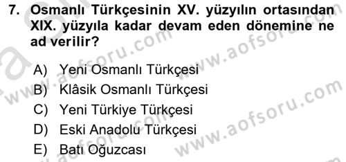 Osmanlı Türkçesi 1 Dersi 2021 - 2022 Yılı (Vize) Ara Sınav Soruları 7. Soru
