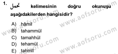 Osmanlı Türkçesi 1 Dersi 2021 - 2022 Yılı (Final) Dönem Sonu Sınavı 1. Soru