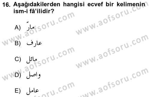 Osmanlı Türkçesi 1 Dersi 2021 - 2022 Yılı (Final) Dönem Sonu Sınavı 16. Soru