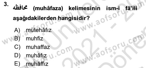 Osmanlı Türkçesi 1 Dersi 2021 - 2022 Yılı (Final) Dönem Sonu Sınavı 3. Soru