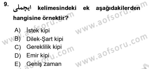 Osmanlı Türkçesi 1 Dersi 2021 - 2022 Yılı (Final) Dönem Sonu Sınav Soruları 9. Soru