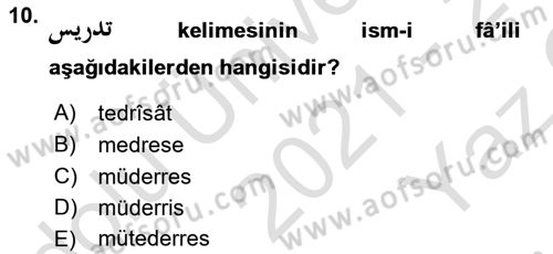Osmanlı Türkçesi 1 Dersi 2021 - 2022 Yılı Yaz Okulu Sınav Soruları 10. Soru
