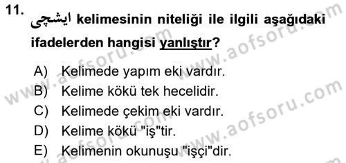 Osmanlı Türkçesi 1 Dersi 2021 - 2022 Yılı Yaz Okulu Sınav Soruları 11. Soru
