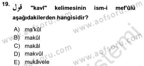 Osmanlı Türkçesi 1 Dersi 2021 - 2022 Yılı Yaz Okulu Sınav Soruları 19. Soru