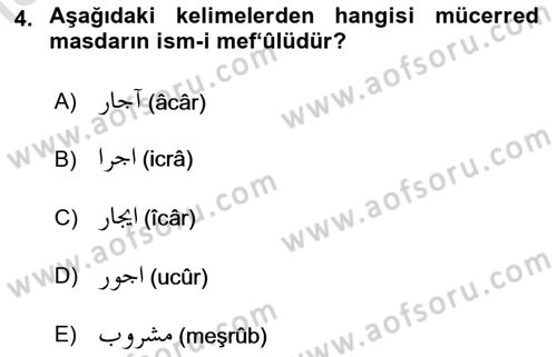 Osmanlı Türkçesi 1 Dersi 2021 - 2022 Yılı Yaz Okulu Sınav Soruları 4. Soru