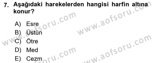 Osmanlı Türkçesi 1 Dersi 2021 - 2022 Yılı Yaz Okulu Sınav Soruları 7. Soru