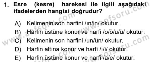 Osmanlı Türkçesi 1 Dersi 2022 - 2023 Yılı (Vize) Ara Sınavı 1. Soru