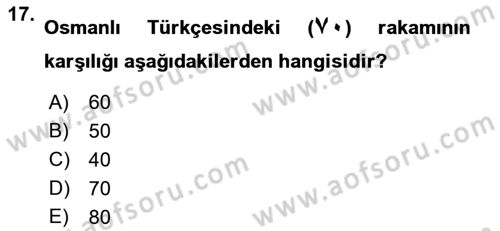 Osmanlı Türkçesi 1 Dersi 2022 - 2023 Yılı (Vize) Ara Sınavı 17. Soru