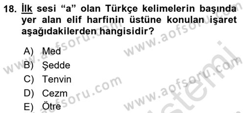 Osmanlı Türkçesi 1 Dersi 2022 - 2023 Yılı (Vize) Ara Sınavı 18. Soru