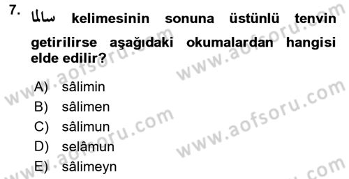 Osmanlı Türkçesi 1 Dersi 2022 - 2023 Yılı (Vize) Ara Sınav Soruları 7. Soru