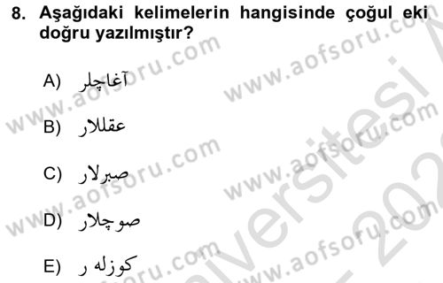 Osmanlı Türkçesi 1 Dersi 2022 - 2023 Yılı (Vize) Ara Sınav Soruları 8. Soru