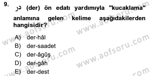 Osmanlı Türkçesi 1 Dersi 2022 - 2023 Yılı (Vize) Ara Sınav Soruları 9. Soru
