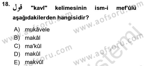 Osmanlı Türkçesi 1 Dersi 2022 - 2023 Yılı (Final) Dönem Sonu Sınavı 18. Soru