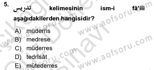 Osmanlı Türkçesi 1 Dersi 2022 - 2023 Yılı (Final) Dönem Sonu Sınavı 5. Soru