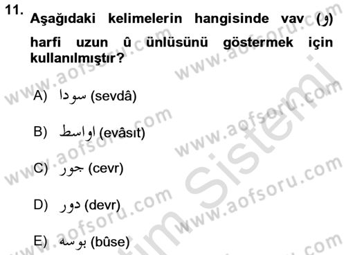 Osmanlı Türkçesi 1 Dersi 2022 - 2023 Yılı Yaz Okulu Sınav Soruları 11. Soru