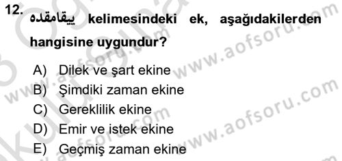 Osmanlı Türkçesi 1 Dersi 2022 - 2023 Yılı Yaz Okulu Sınav Soruları 12. Soru