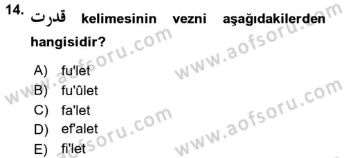 Osmanlı Türkçesi 1 Dersi 2022 - 2023 Yılı Yaz Okulu Sınav Soruları 14. Soru