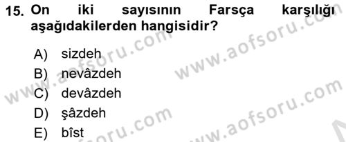 Osmanlı Türkçesi 1 Dersi 2022 - 2023 Yılı Yaz Okulu Sınavı 15. Soru