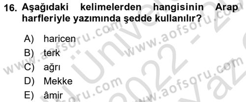 Osmanlı Türkçesi 1 Dersi 2022 - 2023 Yılı Yaz Okulu Sınavı 16. Soru