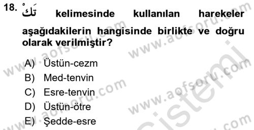 Osmanlı Türkçesi 1 Dersi 2022 - 2023 Yılı Yaz Okulu Sınav Soruları 18. Soru