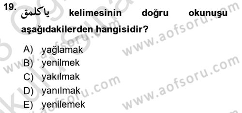 Osmanlı Türkçesi 1 Dersi 2022 - 2023 Yılı Yaz Okulu Sınavı 19. Soru