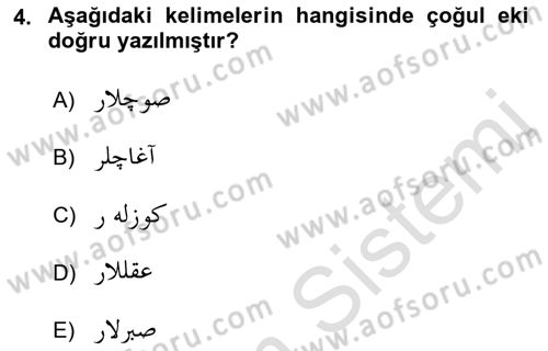 Osmanlı Türkçesi 1 Dersi 2022 - 2023 Yılı Yaz Okulu Sınav Soruları 4. Soru