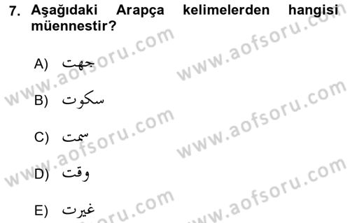 Osmanlı Türkçesi 1 Dersi 2022 - 2023 Yılı Yaz Okulu Sınav Soruları 7. Soru