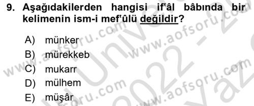 Osmanlı Türkçesi 1 Dersi 2022 - 2023 Yılı Yaz Okulu Sınav Soruları 9. Soru