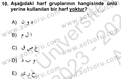 Osmanlı Türkçesi 1 Dersi 2023 - 2024 Yılı (Vize) Ara Sınav Soruları 10. Soru