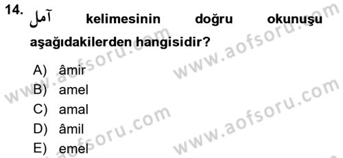 Osmanlı Türkçesi 1 Dersi 2023 - 2024 Yılı (Vize) Ara Sınav Soruları 14. Soru