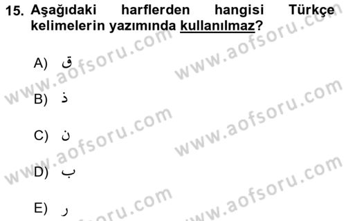 Osmanlı Türkçesi 1 Dersi 2023 - 2024 Yılı (Vize) Ara Sınav Soruları 15. Soru