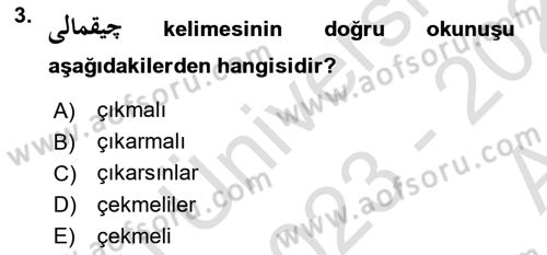 Osmanlı Türkçesi 1 Dersi 2023 - 2024 Yılı (Vize) Ara Sınav Soruları 3. Soru